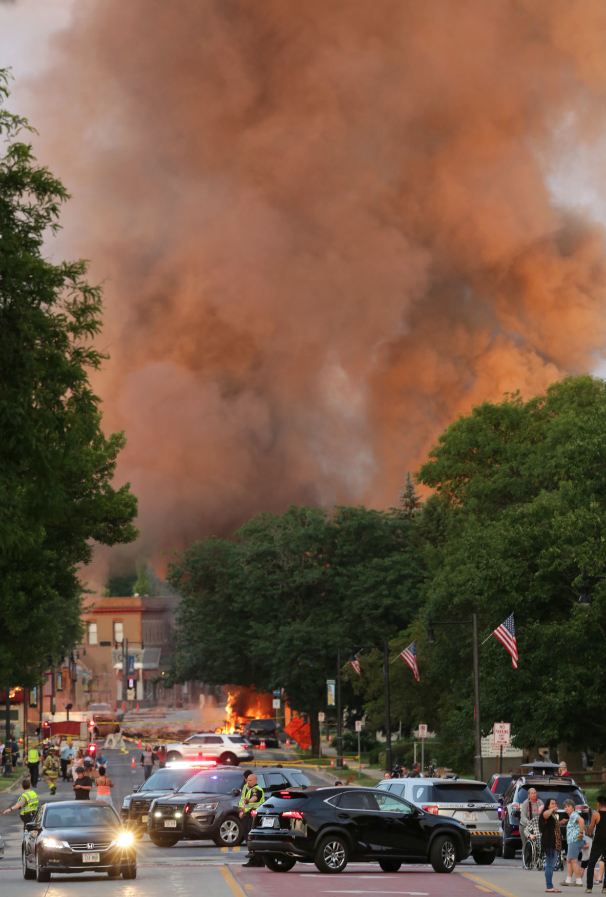 Smoke rises as a fire burns after an explosion in Sun Prairie